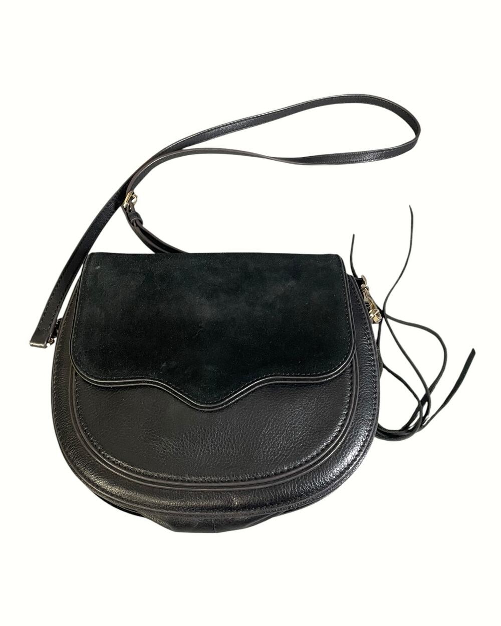 Rebecca Minkoff Suki Black Leather & Suede Rounded Flap Crossbody Bag